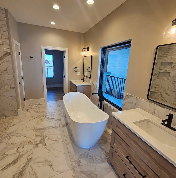 Finished master bathroom with freestanding tub
